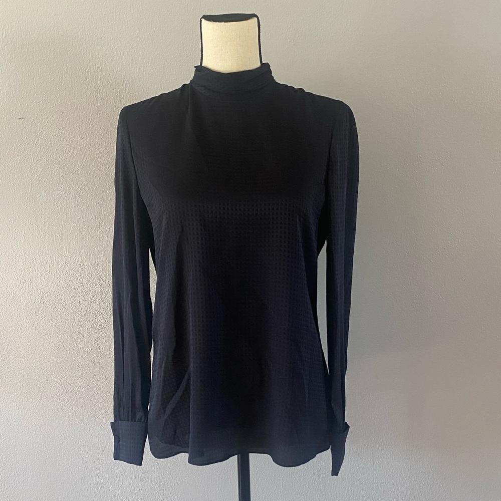 NWT $1044 Emporio Armani Icon blouse Black long sleeve silk